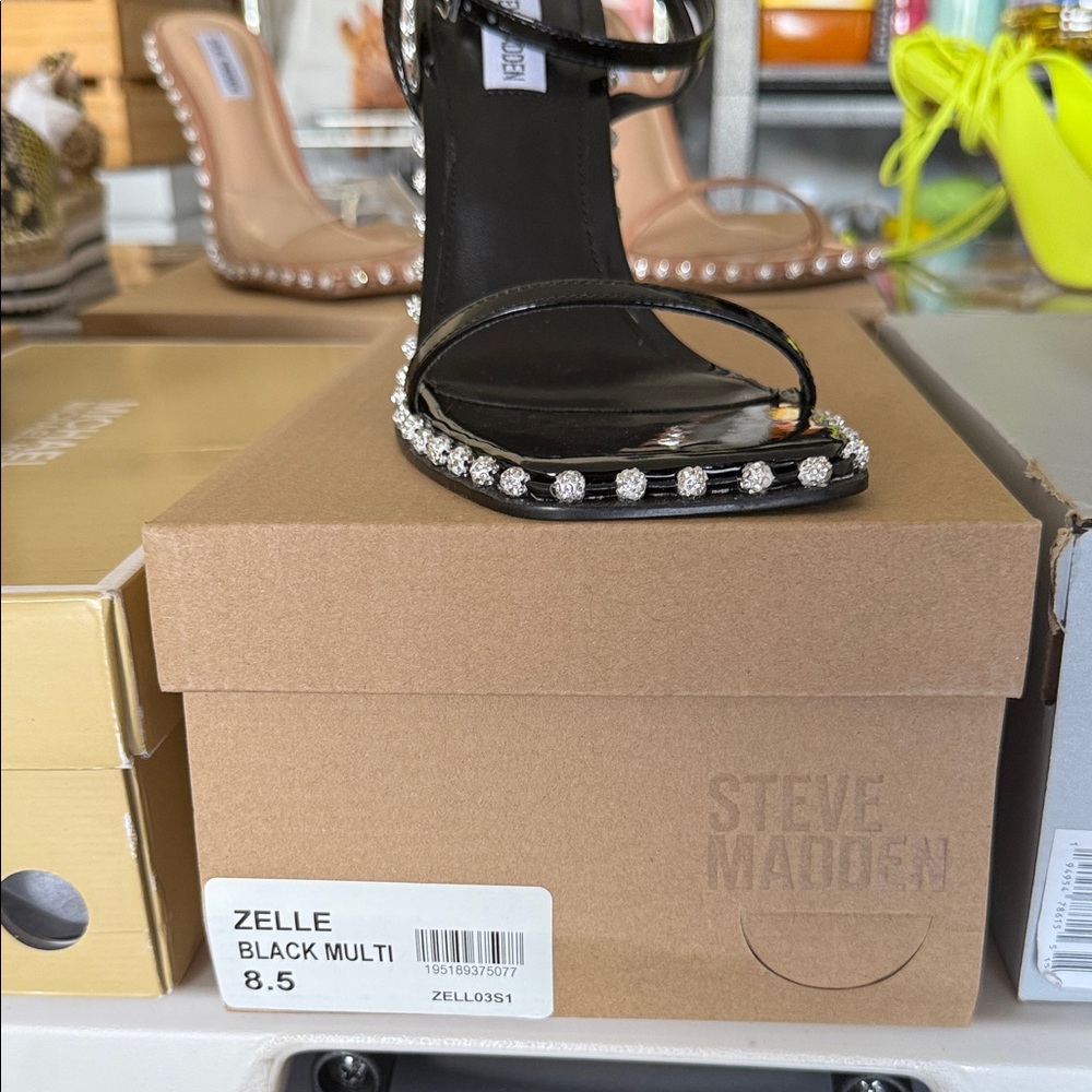 Steve Madden Black Multi Heels with Rhinestone Accents